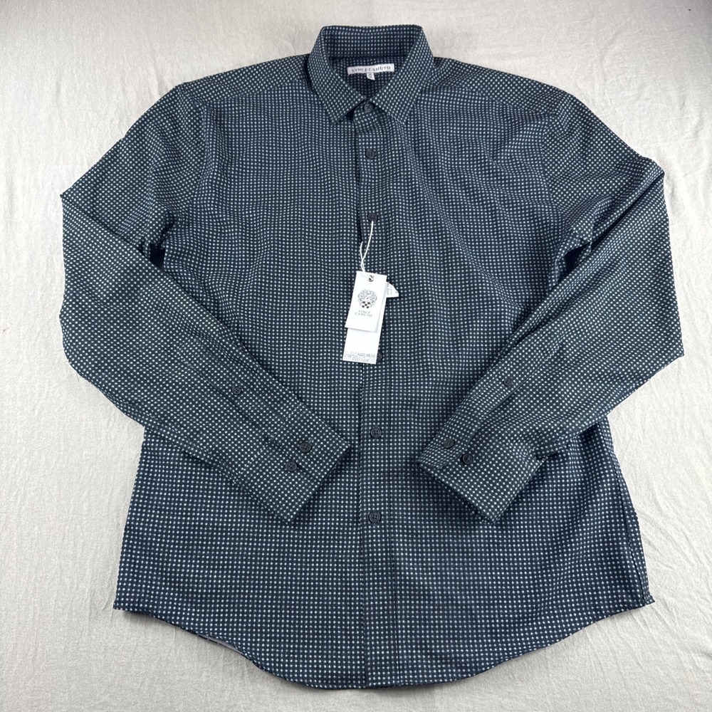Vince Camuto Performance Shirt Mens M Blue Long Sleeve Button Up Polka Dot NEW